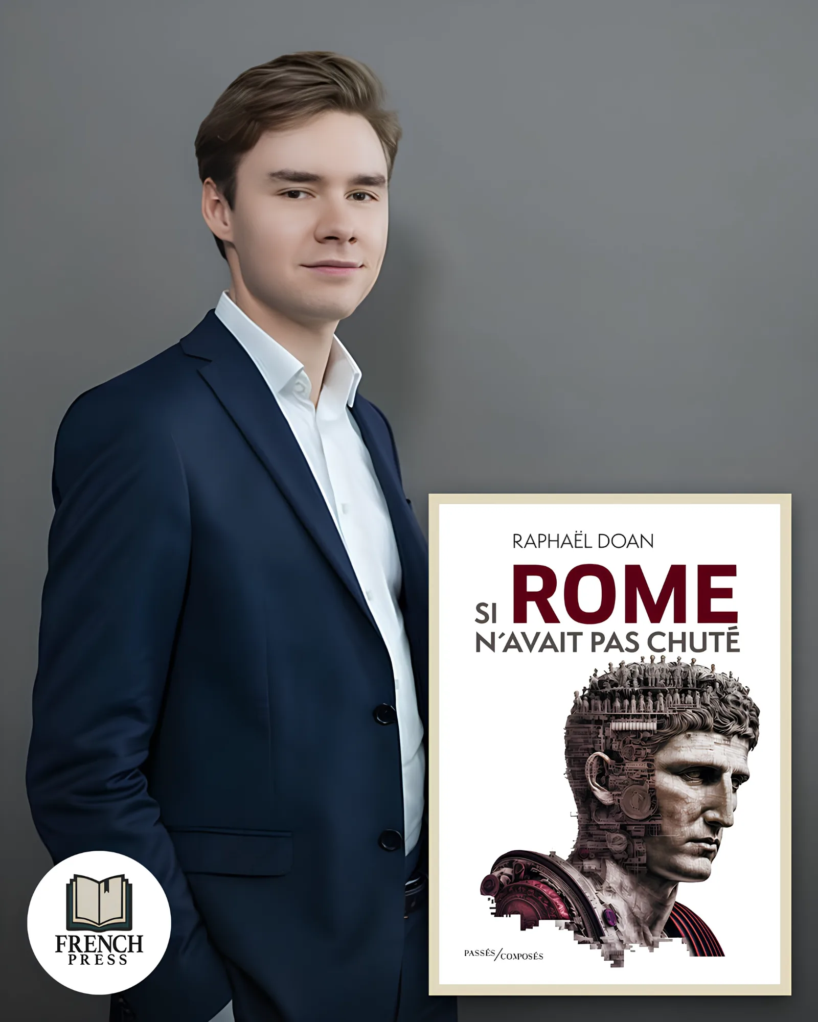 Raphaël Doan et la couverture de Si Rome n’avait pas chuté
