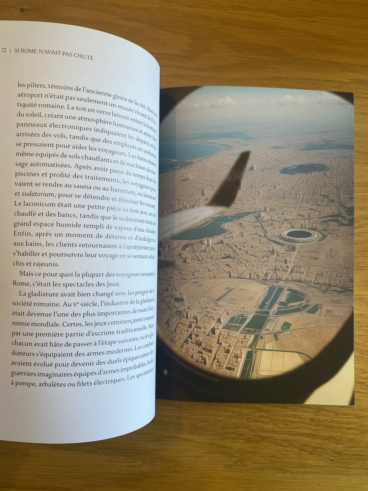 Page du livre : Rome vue du hublot d’un avion, image générée par l’IA